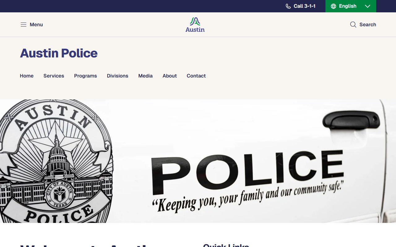 Austin Police Department website showing sex offender registry services