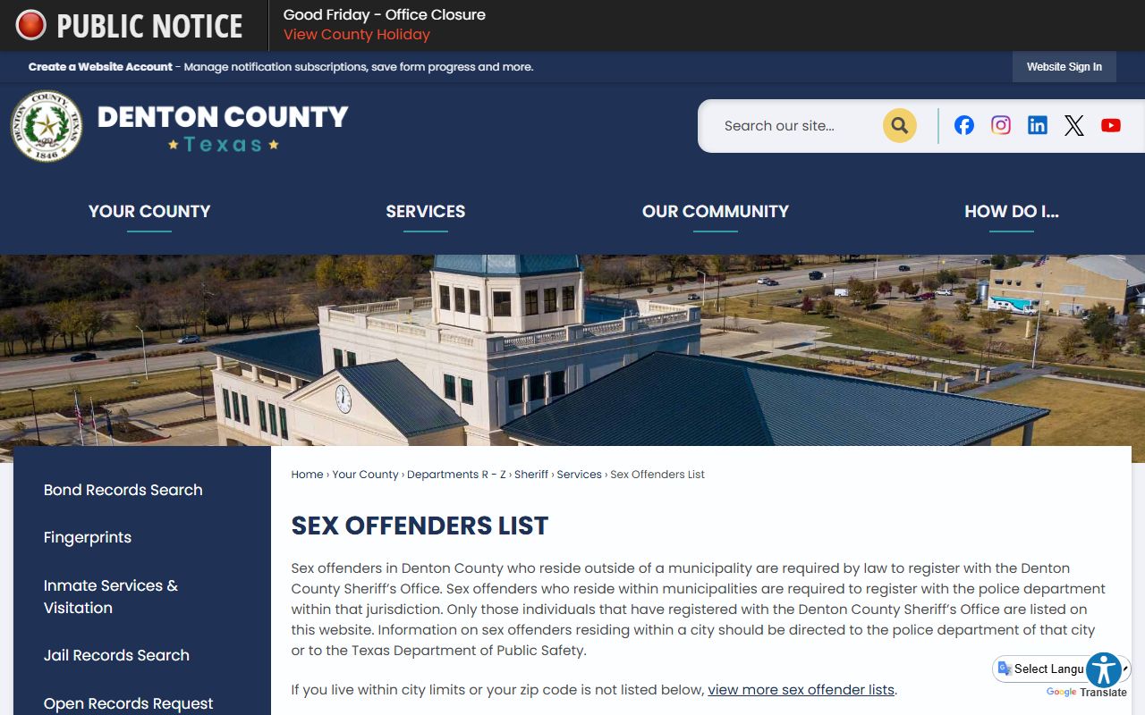Denton County sex offenders list website