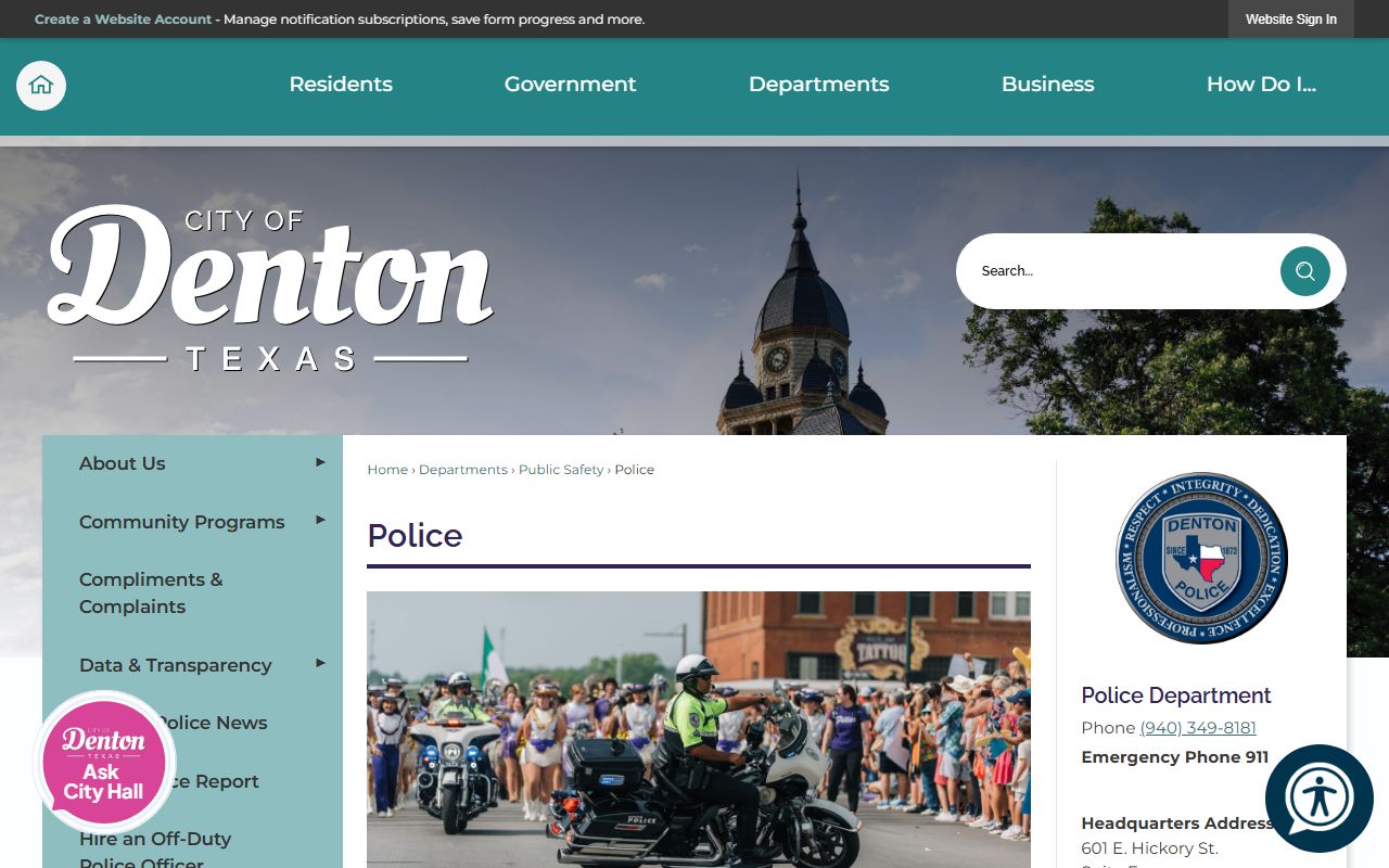Denton Police Department website for sex offender registration