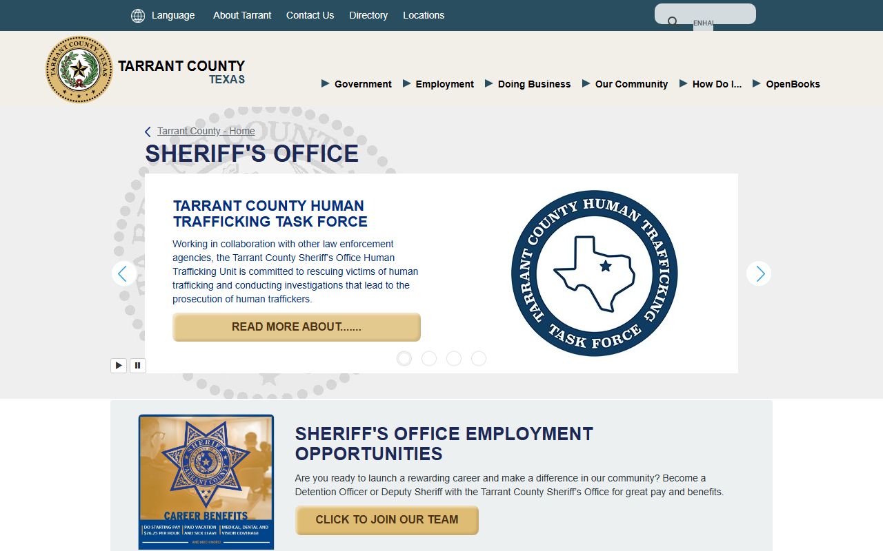 Tarrant County Sheriff's Office page for sex offender registration