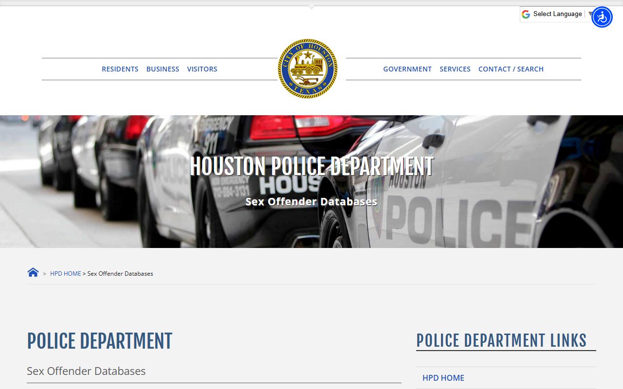 Houston Police Department sex offender registry page