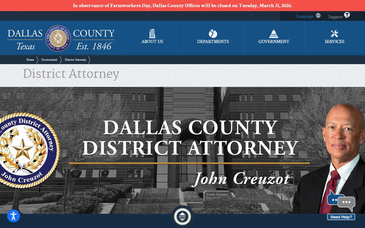 Dallas County District Attorney page showing prosecution of sex crimes in Irving