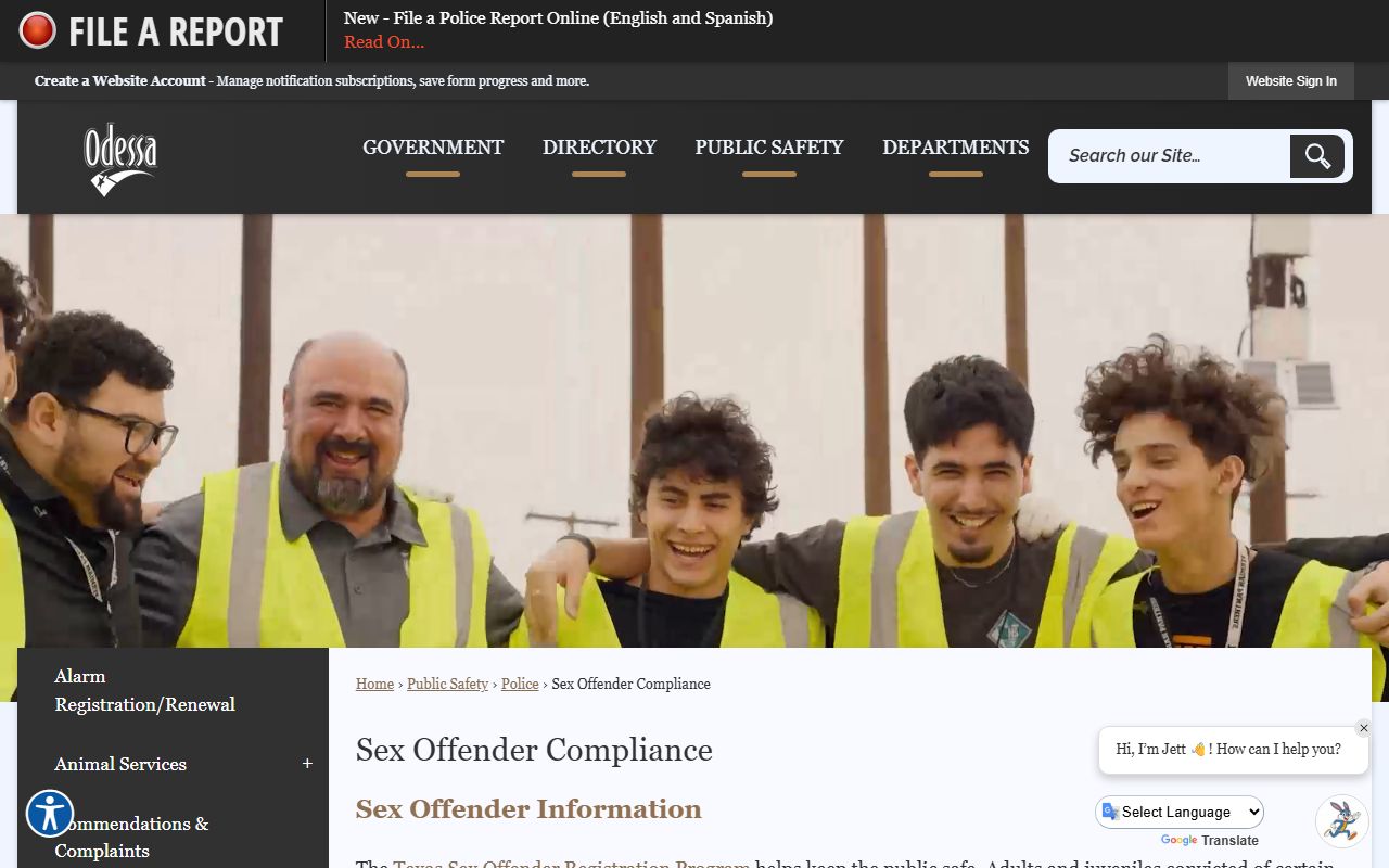 Odessa Police Department sex offender compliance page