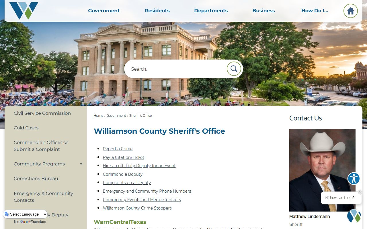 Williamson County Sheriff's Office website for sex offender registration