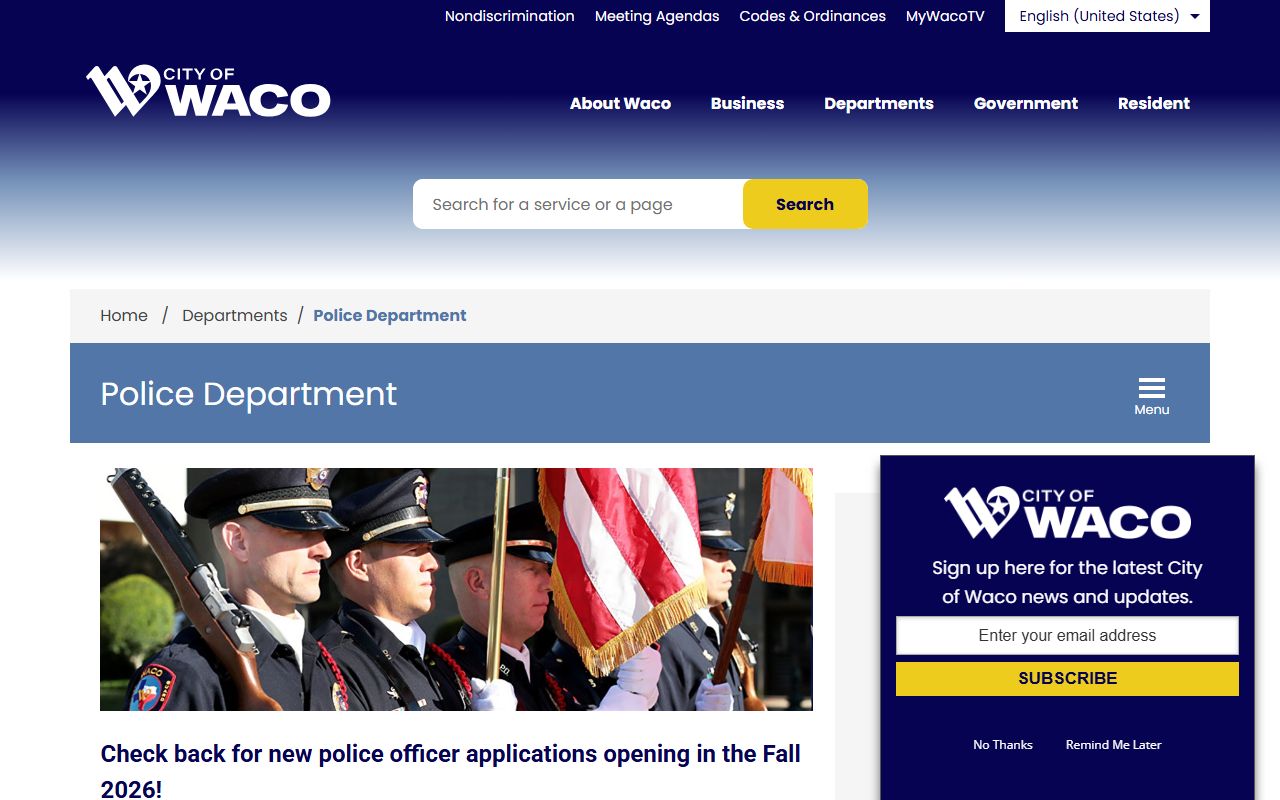 Waco Police Department website for sex offender registry