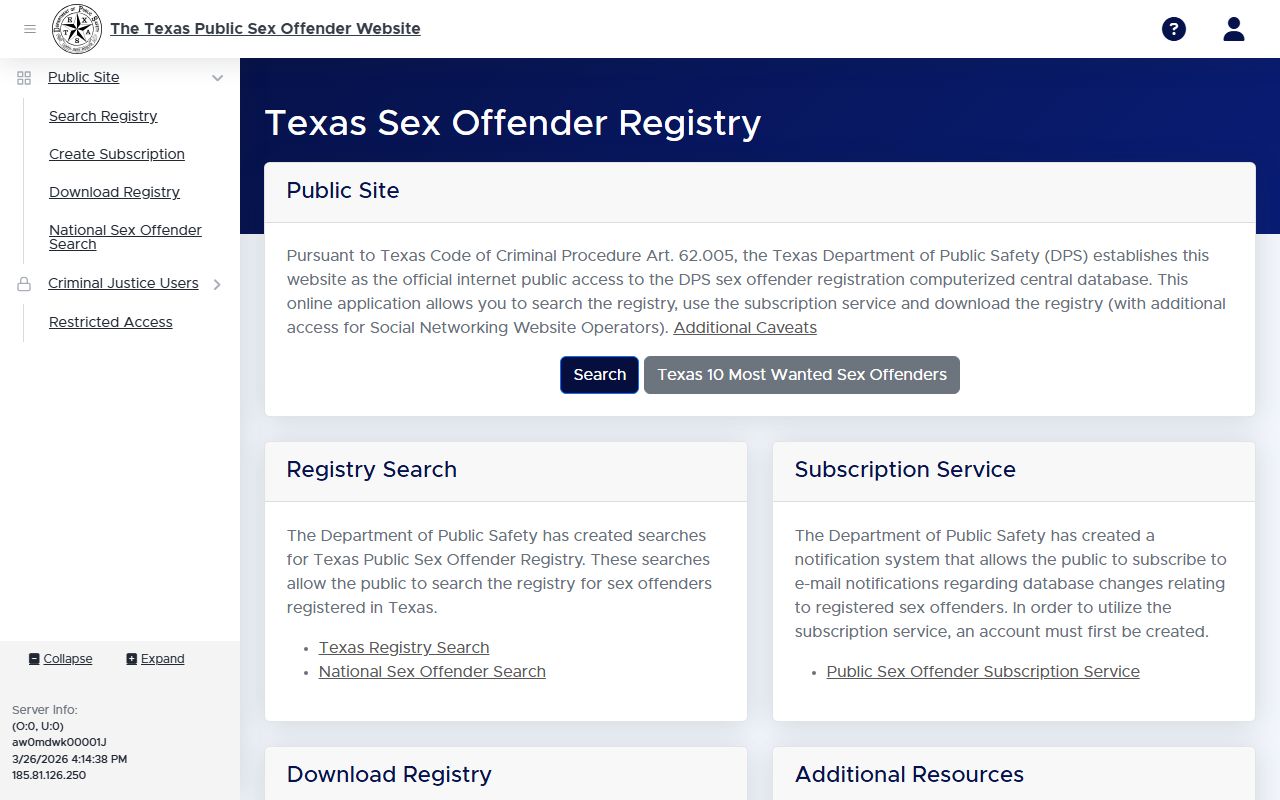 Anderson County sex offender registry DPS search portal
