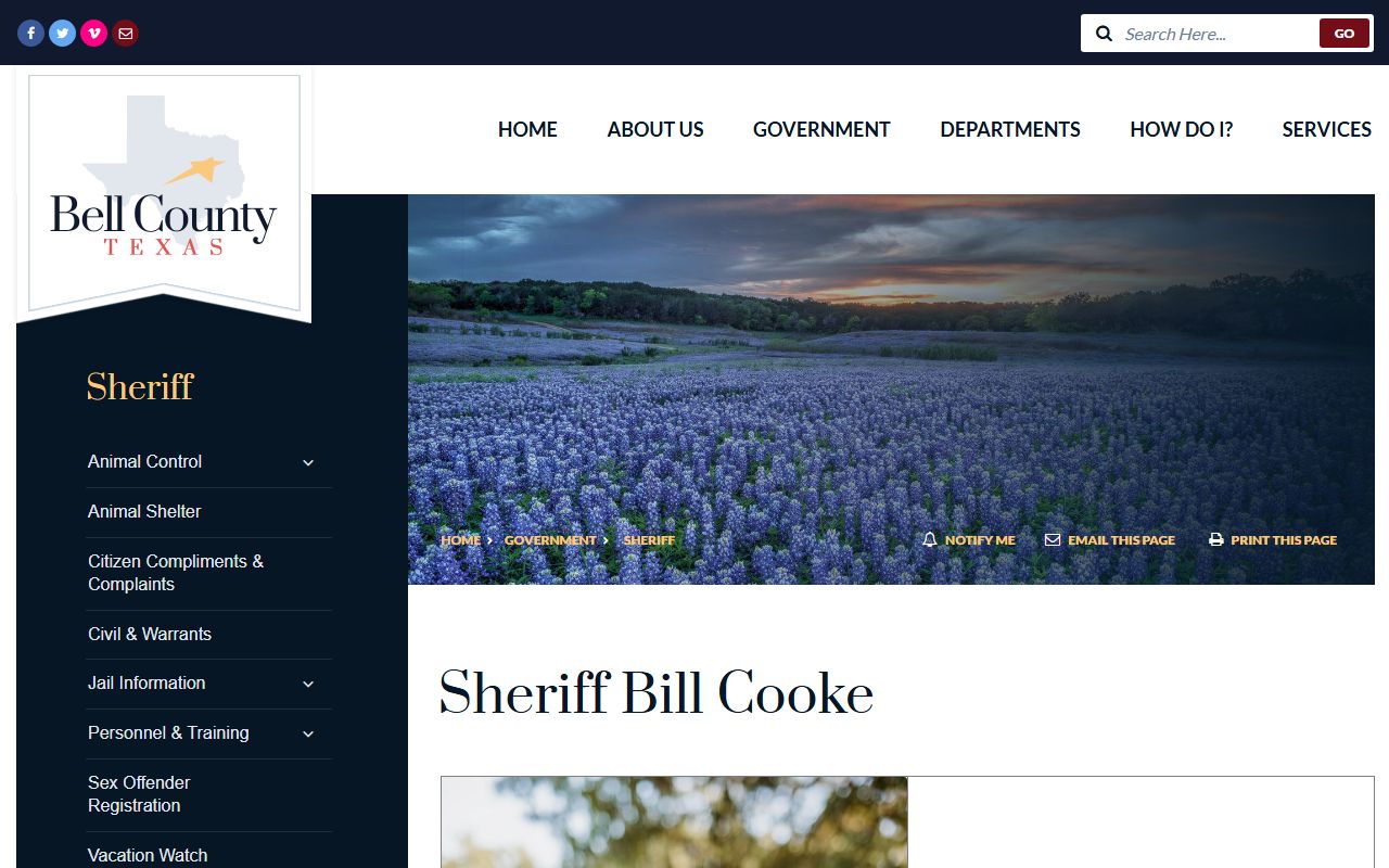 Bell County Sheriff's Office main page