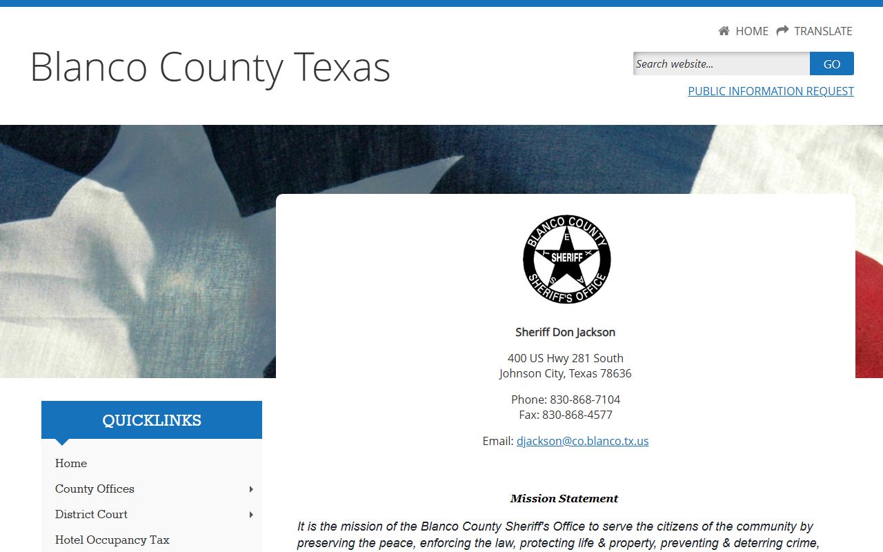 Blanco County Sheriff's Office sex offender registration Johnson City