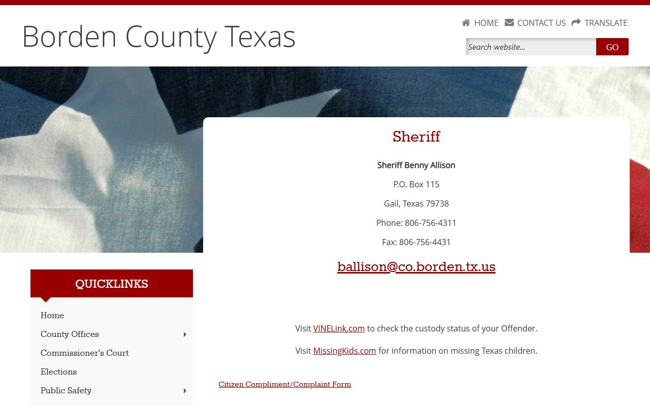 Borden County Sheriff's Office sex offender registration Gail Texas
