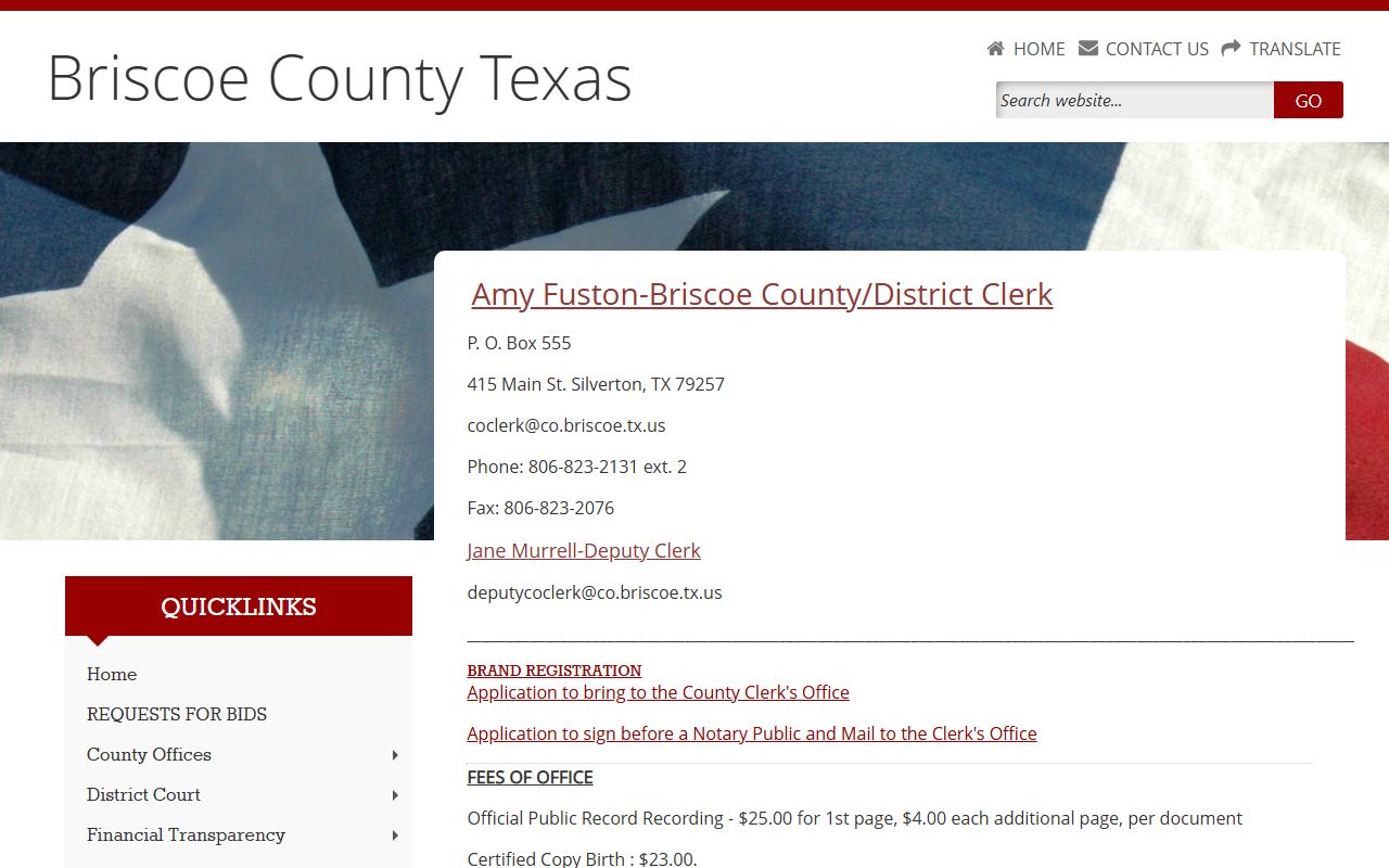 Briscoe County Clerk court records sex offense