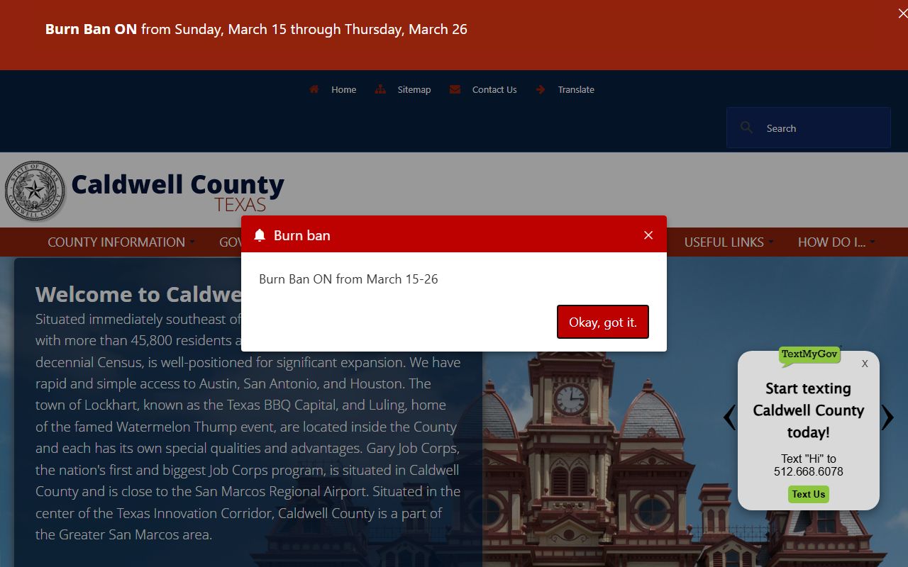 Caldwell County website with sex offender registry information