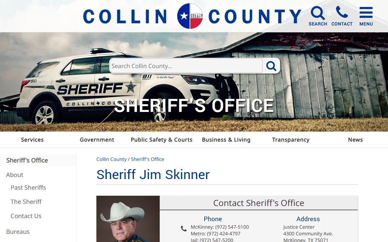 Collin County Sheriff's Office website with sex offender registration information