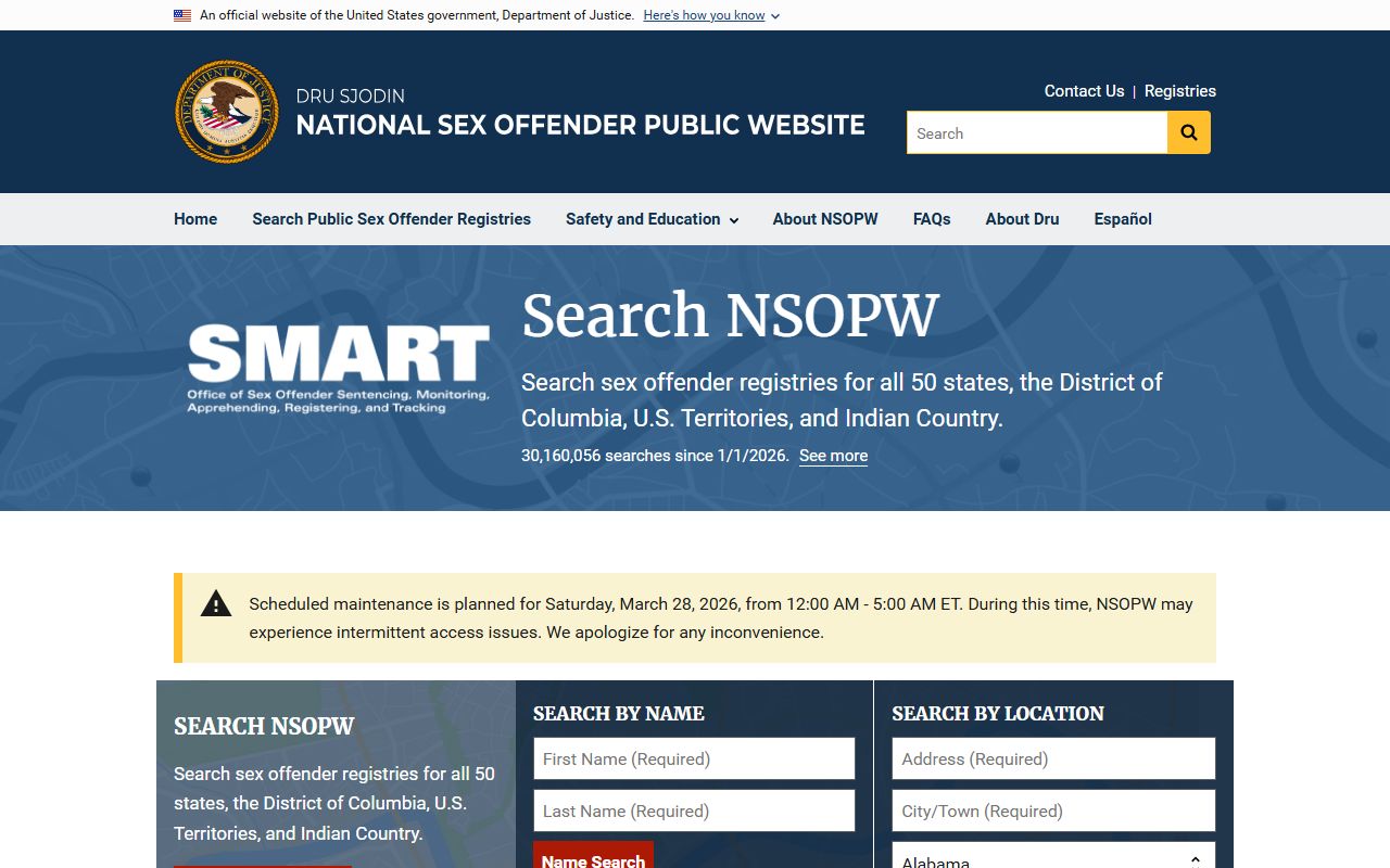 National Sex Offender Public Website NSOPW nationwide registry